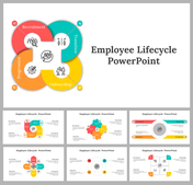 Collection of slide featuring employee concepts with colorful diagrams using interconnected circular shapes.