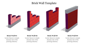 Four 3D brick wall illustrations in different stages of construction, ranging from incomplete to fully built.