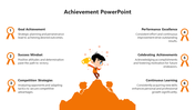 Illustration of a person holding a trophy at the top of a mountain, surrounded by achievement strategies with descriptions.