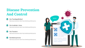 Illustration of two figures beside a large shield with a virus icon and speech bubbles around, and text in teal accents.