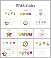 Overview of STAR slides displaying creative layouts with star and circle visuals in different colors.