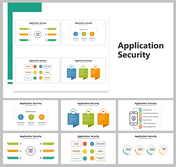 Application security slide deck cover with slide previews displaying various security frameworks and diagrams.