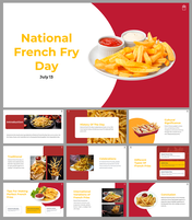 National French fry day presentation slide deck featuring a plate of fries with ketchup and mayonnaise.