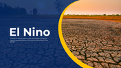 Slide deck with drought affected landscapes, its impact on agriculture, and oceanic conditions, with yellow and blue accents.