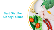 Kidney failure diet slides featuring key sections on nutrition and individual dietary considerations with icons and text.