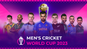 A pack of colorful men's cricket world cup 2023 slides featuring team captains, tournament details, and venue information.