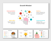 A pack of growth mindset slides highlighting four key elements with colorful icons and layout designs.