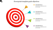 Goals and objectives slide featuring a red bullseye target with darts in various colors with text area.