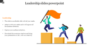 Leadership themed slide with illustrations of individuals climbing steps, one holding an orange flag with placeholder text.