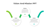 Organizational strategy slide showcasing vision, mission, and values in a minimalistic layout with colorful elements.