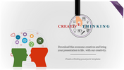 Silhouettes of two heads with colorful gears connecting in a creative thinking illustration with a quote.