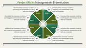 Risk management slide with an 8 segment green colored circular diagram surrounded by descriptive text.