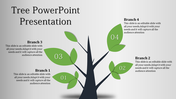 Tree shaped slide with four branches labeled 01 to 04, each with text space for different content.