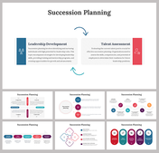 Succession planning slides focused on leadership development and talent assessment strategies with many layout designs.