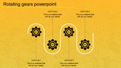 Four Node Rotating Gears In PowerPoint Template Yellow Color