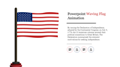 Illustration of a waving American flag on a flagpole with text and icons on the right side.