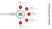 Circular hub with a laptop icon at the center, connected to five numbered red circles, arranged radially.