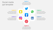 Template displaying a hexagonal layout with social media icons along with placeholder text.