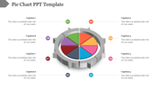 Central 3D pie chart with eight colorful segments, each linked to numbered captions placed around it.