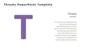 A large purple T graphic on the left, with a text description aligned to the right on a white background.