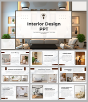 Elegant interior design slides featuring images of contemporary living spaces and design concepts.