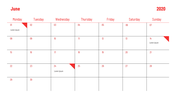 PowerPoint Calendar Template For June 2020