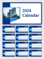 2024 calendar slides featuring individual monthly views, each with dates organized in a tabular format.