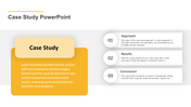 Case study slide with a yellow box for the title and three numbered captions on the right.