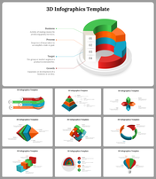 3D stacked circular infographic with four segments  labeled 01 to 04, connected to four caption areas on the left.