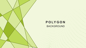 Abstract green polygonal design on the left side, fading into a dotted background.