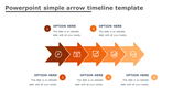 Arrow timeline template with five simple segments each representing a step in a process, with icons and caption areas.