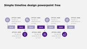 Horizontal timeline slide with milestones from 2010 to 2022, each represented by icons and text boxes.