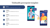 Illustration of a doctor and patient on mobile screens, representing telehealth, with captions areas on the left.