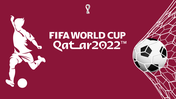 Pack of slides showing FIFA World Cup with soccer icons, stadium details, and participating teams on a maroon background.