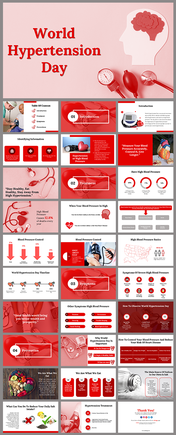 World Hypertension Day text next to a head silhouette with a brain illustration and a blood pressure monitor.