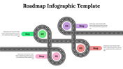 A winding roadmap infographic slide with four colorful steps marked 01 to 04, each in a loop with a text area.