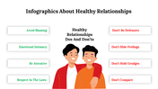 Infographic about healthy relationships showing dos and don'ts, featuring visuals of two friends.