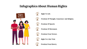 Slide featuring three diverse figures holding a sign about human rights and caption areas with scales icons.