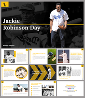 A pack of Jackie Robinson Day slides featuring images and text highlighting the significance in baseball history.