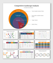 Slide deck showcasing a competitive landscape analysis with structured diagrams, tables, and vibrant graphical elements.