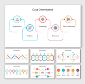 Dashboard slide featuring a mix of charts: a line graph, bar chart, and pie chart in blue and orange tones.