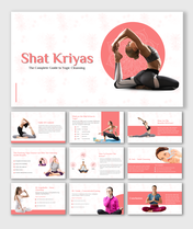 Slide deck of yoga poses illustrating various Shat Kriyas techniques for purification, with step-by-step instructions.