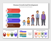 Slide deck illustrating human growth, with hexagonal sections, representing different aspects of development.