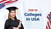 Slide pack featuring black-gowned graduate with U.S flags and various college images and text, all in red and blue accents,