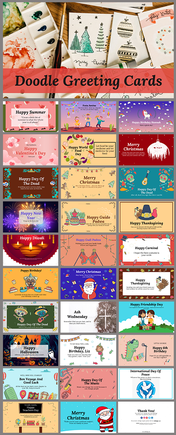 Attractive Doodle Greeting Cards PowerPoint Presentation