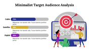 Target audience analysis featuring cable, satellite, and digital bars, alongside a bullseye and two figures analyzing data.