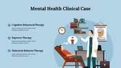 Illustration of a mental health clinical case featuring a therapist interacting with a patient and cognitive therapy.