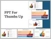 Thumbs up themed slides showcasing goals such as continuous growth and impact contribution with different colored layouts.