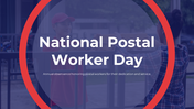 Slide deck for national postal worker day, highlighting the role, duties, challenges, and future of postal workers.