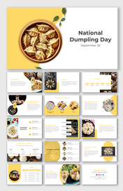 Slide deck showing basket of dumplings with green leaves, next to the text national dumpling day and the date September 26.